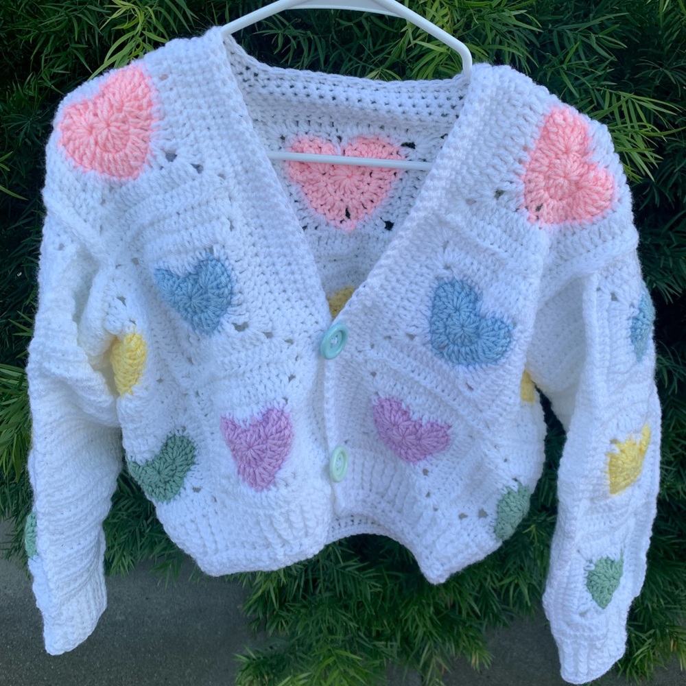Crochet heart granny square cardigan